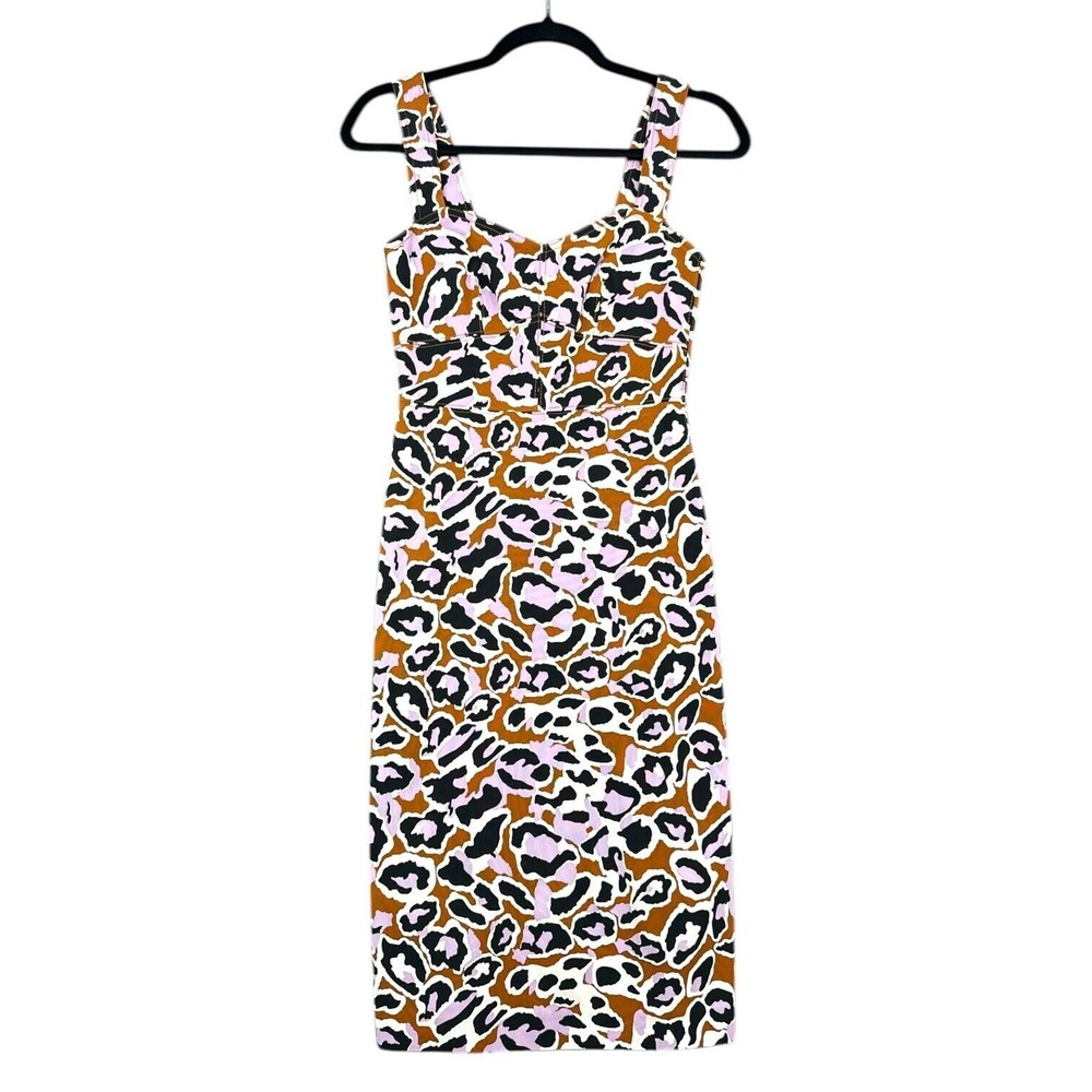 J.Crew Leopard Print Sheath Dress Womens 00 Acetate Blend Brown Pink AD091